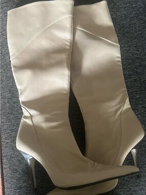 Zara Cream Over-The-Knee Stiletto Boots